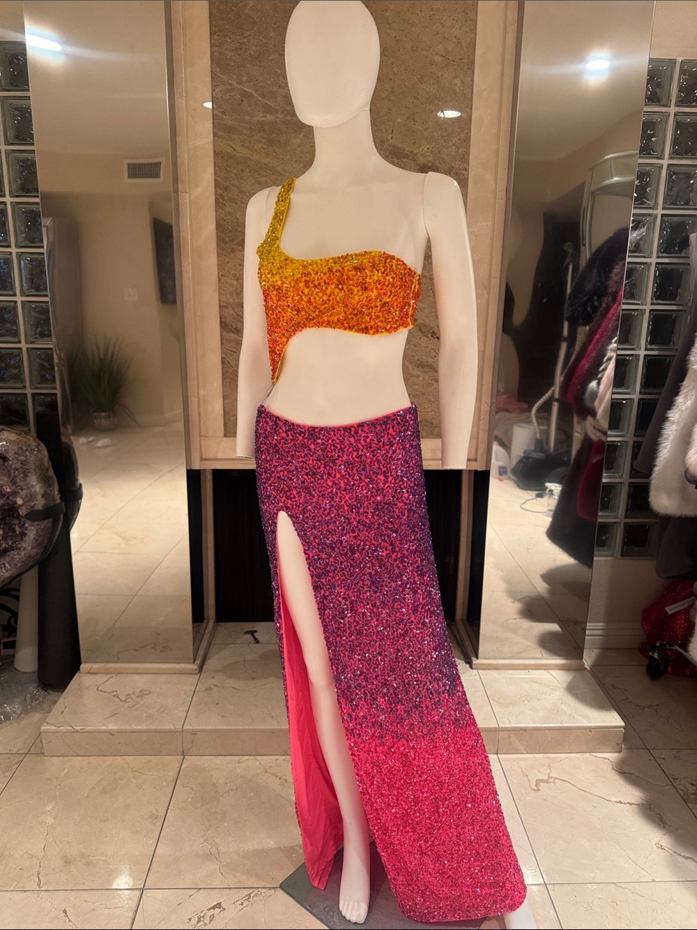 Retrofete Ombré Sunset Fully Beaded  Evening Gown